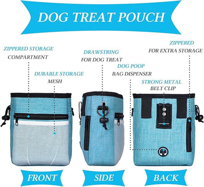 STMK Dog Treat Pouch Dog Clicker Training Kit, Dog Training Treat Pouch Dog Clicker for Training, 3 Ways to Wear Easily Carries Treat Pouches for Pet Training (Light Blue)