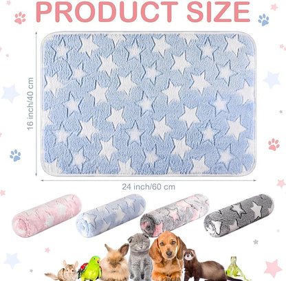 Reginary 4 Pcs Waterproof Guinea Pig Blankets Washable Small Animal Fleece Bedding Guinea Pig Cage Liners Reusable Training Pads Pet Pee Pad Sleep Mat for Hamster(Cute Star Pattern,24 x 16 Inch)