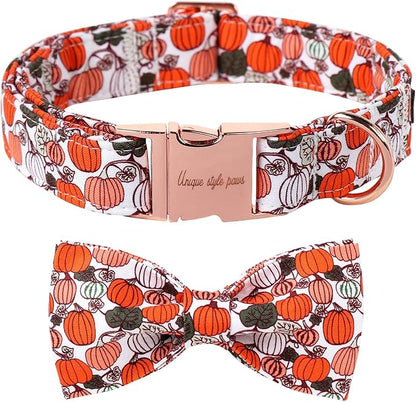 Unique Style Paws Halloween Day Dog Collar with Bow Pumpkin Cotton Dog Collars for Small Medium Large Dogs