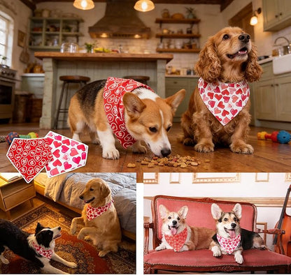 Dimidium Valentines Day Dog Bandanas 2 Pack - Double Sided Heart Patterns & Affection Phrases, Romantic Costume Accessory for V-Day, Adjustable Snap Button Scarf, Small Medium Breeds 5-30lbs