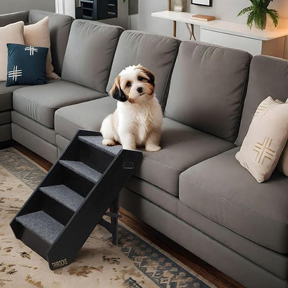 TRIROCKS Wood Pet Stairs Non-Slip Pet Steps - Foldable 4 Levels Dog Stairs & Ramp Perfect for Beds and Cars - Portable Dog/Cat Ladder Up to 130 Pounds