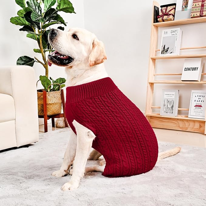 2 Pack Dog Sweaters for Big Dogs Turtleneck Pullover Cable Knit Large Size Stretch Clothes Pitbull Labrador Bulldog Doberman Boy Girl Pets Winter Clothes (XXL, Red & Green)