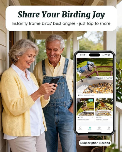 BIRDSFAVE-Bird Feeder with Camera Solar Powered, 2K Clear Live/Video/Photo Auto Arrival Alerts AI Identify Smart Cameras Birds Feeders with 32GB Card DIY Add-ons, 2.4G WiFi Wireless Birdwatching Gift