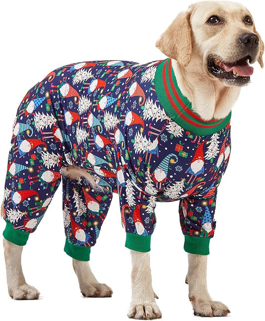 LovinPet Large Dog Christmas Pajamas - Christmas Outfit Xmas Holiday Costume for Dogs, Lightweight Pullover, A Gnome to FA La Navy Prints Large Dog PJ's Pitbull Clothes, XL