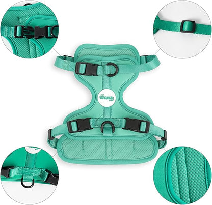 HNS1001K Arlo Small Adjustable Soft Padded No Pull Pet Harness with 3 Buckles and 3 Leash Clips, Julep