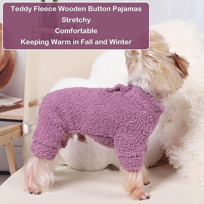 Fleece Dog Sweater Dog Pajamas Small Sized Dogs Boy Girl Fleece Puppy Clothes Jammies 4 Leg Doggie Pjs for Chihuahua Yorkie Spring Winter Warm Pet Onesies Jumpsuit Clothing Male Female, XS, Purple