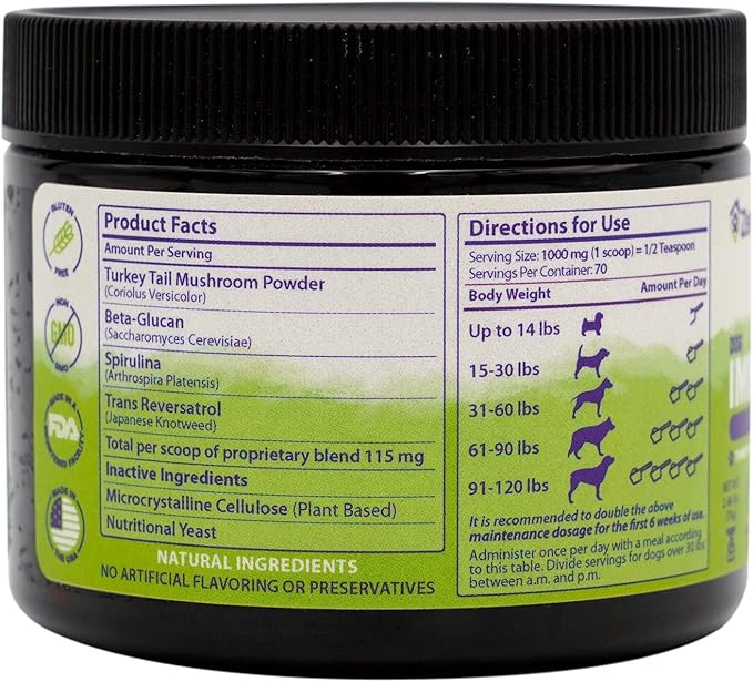 ZENAPET Dog Immune Support Premium Powder Topper, Turkey Tail, Spirulina & Beta-Glucan, Supports a Healthy Immune System & Digestion, Human-Grade, Made in USA