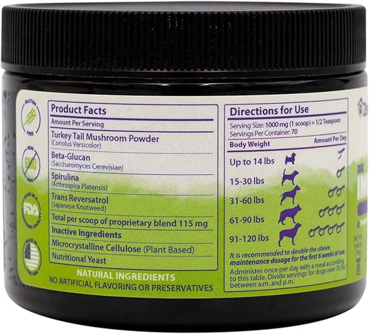 ZENAPET Dog Immune Support Premium Powder Topper, Turkey Tail, Spirulina & Beta-Glucan, Supports a Healthy Immune System & Digestion, Human-Grade, Made in USA