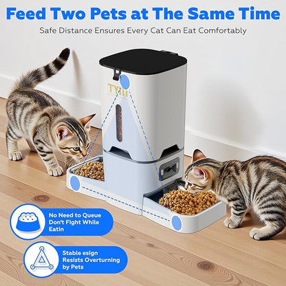 TYM Automatic Cat Feeder with 2 Camera for 2 Cats,7L Dog Automatic Feeder with Night Vision 2K 4MP 5G WiFi Cat Feeder with Smart App Two-Way Audio Privacy Masking-Stainless Steel