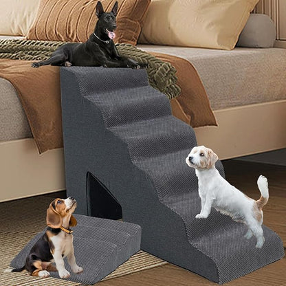 6 Steps Dog Stairs & Steps Ramps for High Beds 30 inches High Tall, LitaiL 6 Step Pet Stairs Steps for Small Large Dogs, Non-Slip Dog Ramps with 3 Pack Ramps for Staircase