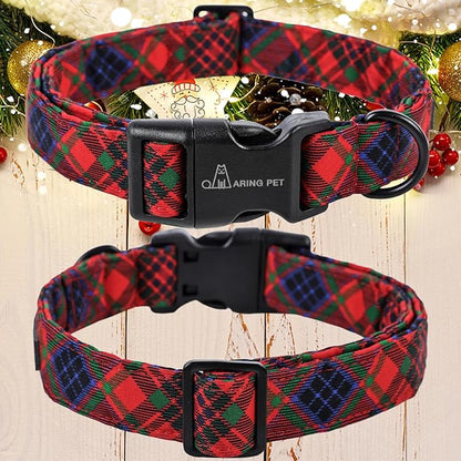 ARING PET Christmas Dog Collar, Cute Red Green Black Purple Plaid Pet Collars with Quick Release Buckle for Puppy Small Medium Large Boy Girl Dogs-XS
