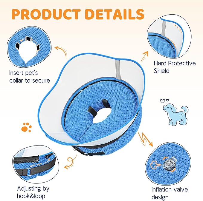 Supet Raised Inflatable Dog Cone Alternative Collars for After Surgery, Dog Donut Collar After Surgery, Soft Pet Cone for Small Medium Large Dogs to Stop Licking