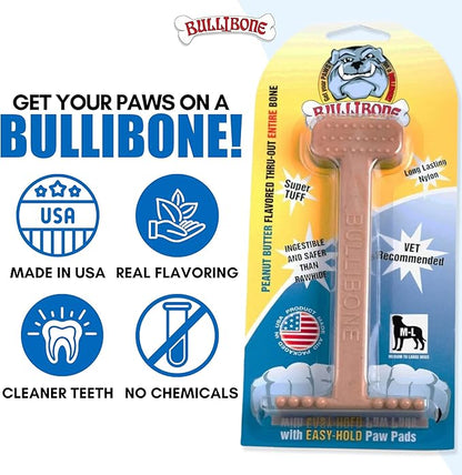 Bullibone Nylon Dog Chew Toy Nylon Bone - Improves Dental Hygiene, Easy to Grip Bottom, and Permeated with Flavor (Peanut Butter, Small - Single)
