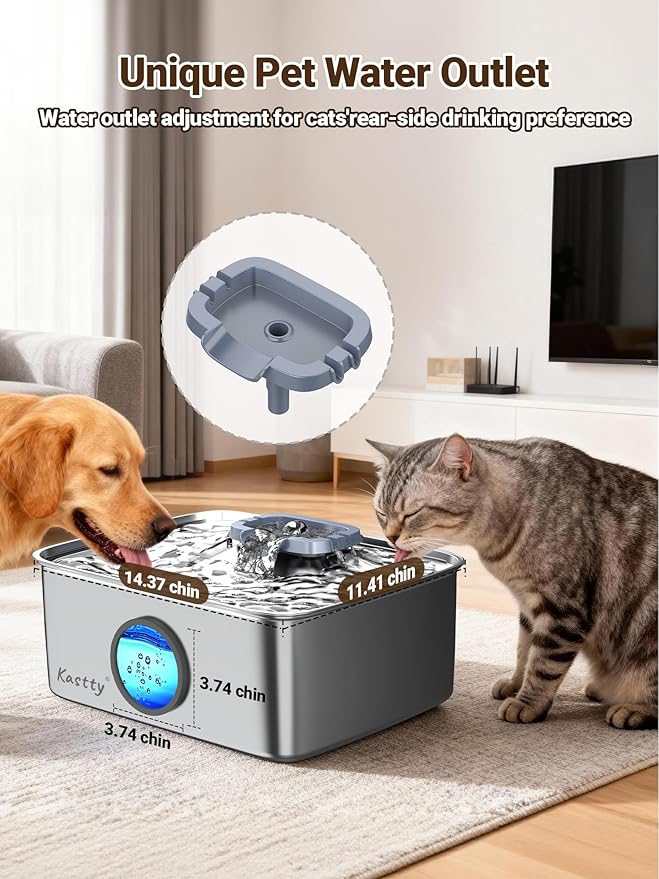 Kastty 15L/4 Gal Dog Water Fountain, Stainless Steel Large Pet Water Fountain with Water Level LED Light, Quiet Automatic Dog Water Bowl Dispenser for Dogs Inside Easy Cleaning FS79