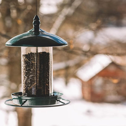 Metal Bird Feeder for Outside Hanging,Wild Bird Feeders for Cardinal, Large Roof and Tray - 6 Port