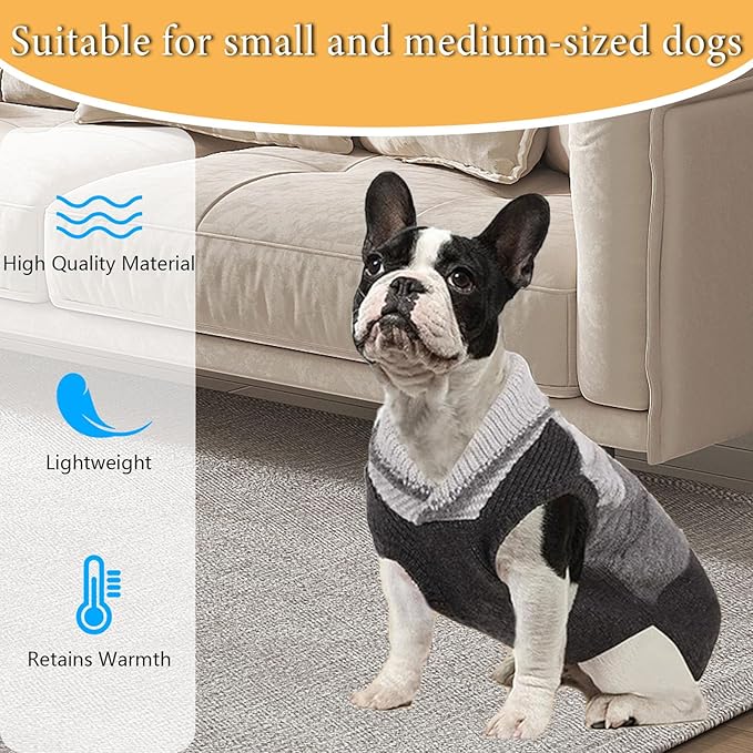 French Bulldog Small Soft Knitted Dog Sweater Puppy Pullover Frenchie Pug English Boston Terrier Bully Pitbull Sweatshirt Clothing Cold Weather Winter Coats(Black,Medium)