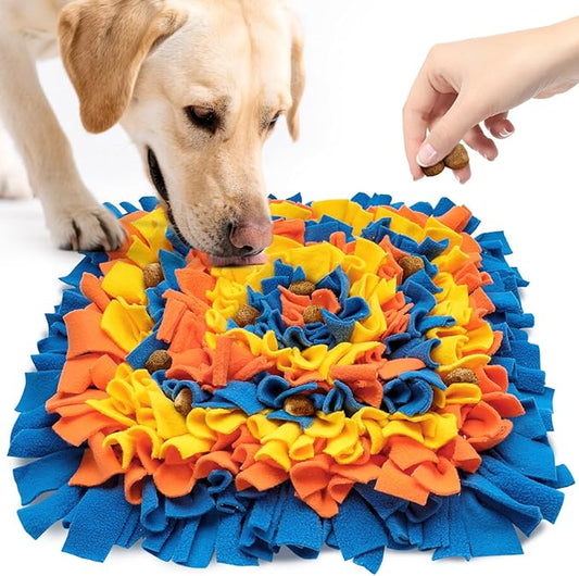LIVEKEY Pet Snuffle Mat for Dogs, Dog Feeding Mat, Nosework Training Mats for Foraging Instinct Interactive Puzzle Toys (Blue&Orange&Yellow)