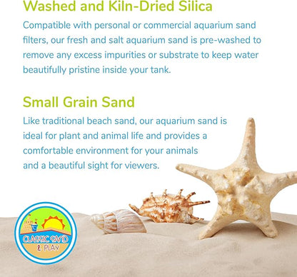 CLASSIC SAND & PLAY Natural Aquarium Sand for Freshwater and Saltwater Tanks, 20 lb. Bag, Improves Filter Life and Filtration Process, Pre-Washed Fine Sand, Rainbow