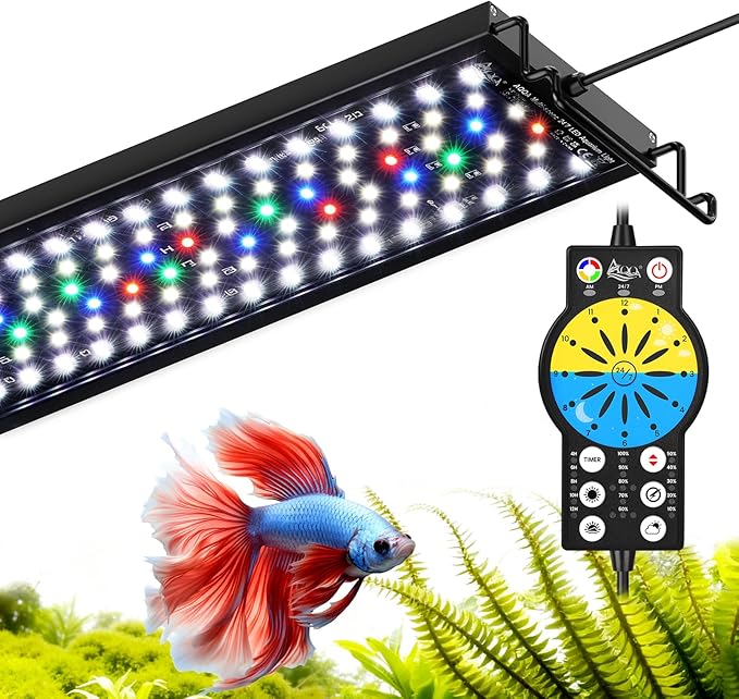 AQQA Aquarium Light with 24/7 Sunrise Sunset Mode, 9 Colors & 10-Level Brightness, Full Spectrum LED Fish Tank Light with Timer for Plant Growth, Freshwater Tanks (22W for 12-18 inch Tank)