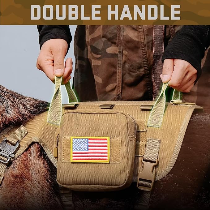 Forestpaw Dog Harness Medium Sized,Tactical Dog Harness with Handle,No Pull Military Style Service Dog Vest with Pockets Adjustable for Medium Dogs,Brown,Chest 21.5-45"