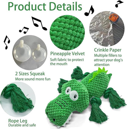 AIMETING Dog Toys, Durable Dog Chew Toys, Dog Squeak Toy with Fun Crinkle Paper, Plush Toys Suitable for Small, Medium, Large Dogs (Crocodile)