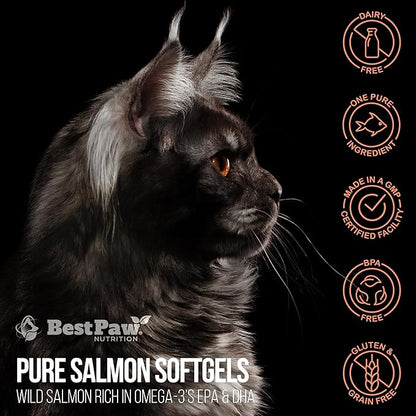 Best Paw Nutrition Pure Wild Alaskan Salmon Oil for Dogs & Cats Allergy, Dry Itchy Skin, Hotspots, & Joint Pain Relief 1000mg Softgels