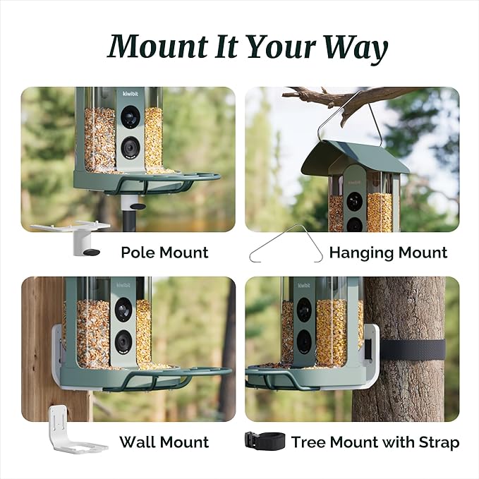 Beako™ Smart Bird Feeder with 4K Camera Solar Powered, DIY Add-Ons & Hanging Mount Included - 8MP Video Live Stream for Birdwatching, AI Identification10,000+ Bird Species, Real-Time Motion Detection