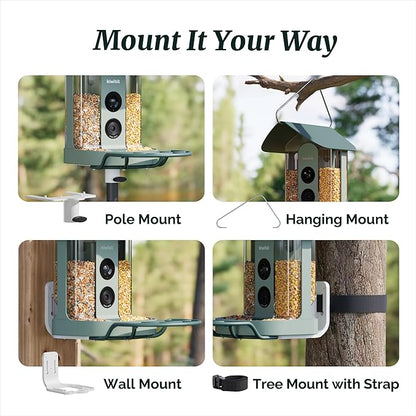 Beako™ Smart Bird Feeder with 4K Camera Solar Powered, DIY Add-Ons & Hanging Mount Included - 8MP Video Live Stream for Birdwatching, AI Identification10,000+ Bird Species, Real-Time Motion Detection