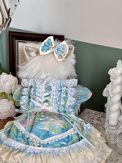 Fashion Sweet Puppy Dog Lace Princess Dress for EXTRAL Small and Small Dog B-Blue X-Small