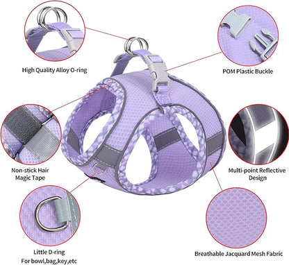 AIITLE Escape-Proof Dog Harness - Extra Soft Jacquard Fabric with Moisture-Wicking Lining, Adjustable Fit for Boston Terrier, Pekingese - Running, Playdates, Outdoor Adventures (Purple, L)
