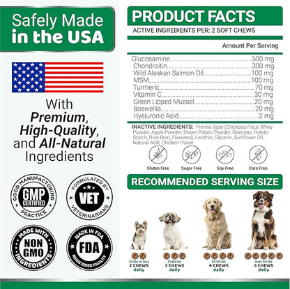 (2 Pack) Glucosamine for Dogs - Hip and Joint Supplement for Dogs - Glucosamine Chondroitin Chews - Joint Pain Relief Supplement with MSM - Advanced Health - Mobility Support - Made in USA