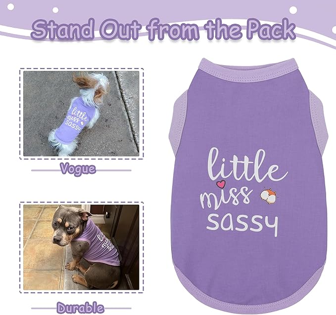 Paiaite Dog Clothes Fashionable Sleeveless Pet Vest: 'Little Miss Sassy' Printed Cotton Dog Shirt, Ideal for Small, Medium, and Large Breeds, Ensuring Comfort and Breathability Purple S