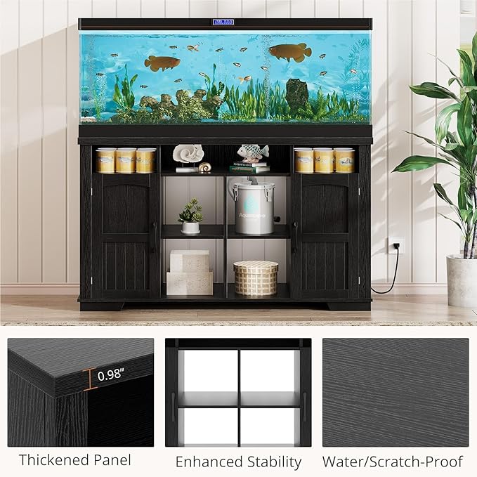 AesthLife 55-75 Gallon Fish Tank Stand, Heavy Duty Aquarium Stand with Power Outlet, 1000LBS Wood Fish Tank Cabinet with Storage Suitable for Turtle Tank, Reptile Terrarium, for Home Office