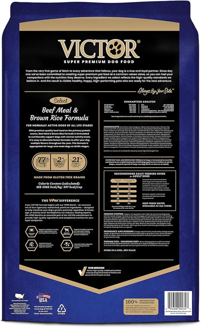 VICTOR Super Premium Dog Food – Select Beef Meal & Brown Rice Formula for Immune and Gut Health – Gluten-Free Beef Meal Dry Dog Food for All Normally Active Dogs of All Life Stages, 40 lbs