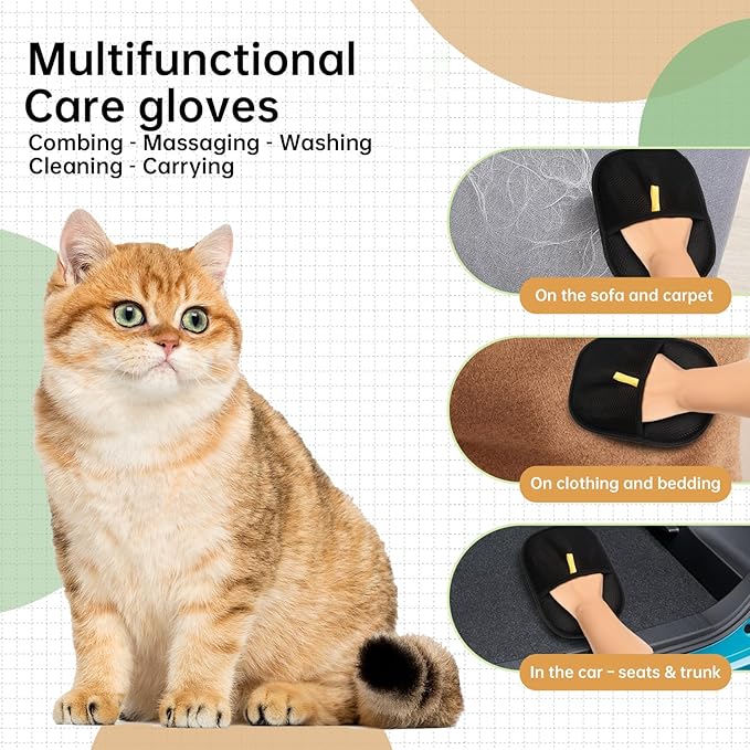 Flea Comb and Pet Hair Removal Glove for Cats & Dogs Brush for Shedding Pet Hair Removal Comb with Long & Short Stainless Steel Teeth for Deshedding & Clothing/Couch/Furniture/Carpet/Car Seat