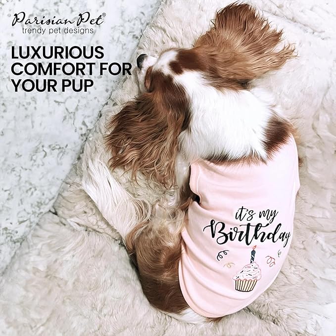 Parisian Pet Dog T-Shirt with Embroidered 'Its My Birthday' Words - Dog Birthday Clothes - Sleeveless, Lightweight Pet Vest - Pink Washable Shirt for Large Dogs 4XL