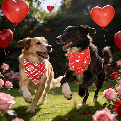 Realeaf Valentine's Day Dog Bandanas 2 Pack, Reversible Red Plaid Heart Dog Scarf for Boy and Girl, Premium Durable Fabric, Holiday Love Bandana for Large and Extra Large Dogs Pets (Large)