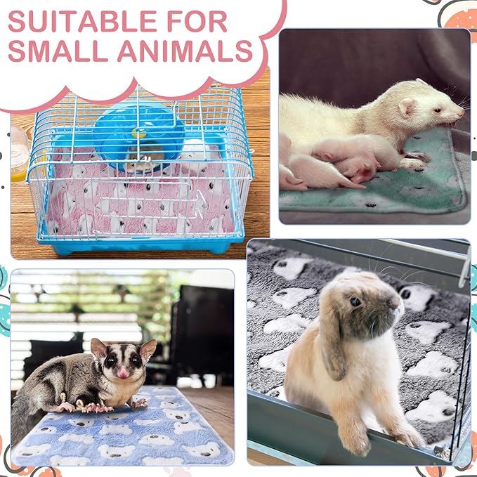 Reginary 4 Pcs Waterproof Guinea Pig Blankets Washable Small Animal Fleece Bedding Guinea Pig Cage Liners Reusable Training Pads Pet Pee Pad Sleep Mat for Hamster(Bear Pattern,24 x 16 Inch)