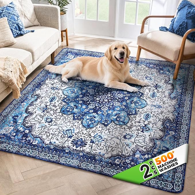 Hompet 2 Pack Super Absorbent Dog Door Mat for Muddy Paws, Washable Pee Pads for Dogs, Reusable Puppy Training Pads, Quick Dry Non-Slip Pet Entryway Rug, Leak-Proof Potty Pad for Indoor Floors 72x72