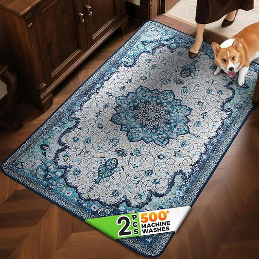 Hompet 2 Pack Super Absorbent Dog Door Mat for Muddy Paws, Washable Pee Pads for Dogs, Reusable Puppy Training Pads, Quick Dry Non-Slip Pet Entryway Rug, Leak-Proof Potty Pad for Indoor Floors 35x60