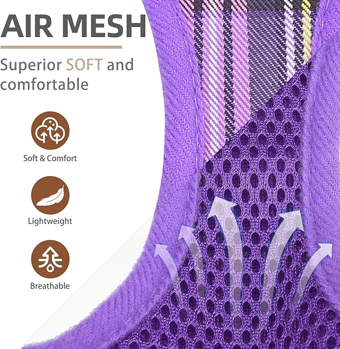 PUPTECK Adjustable Dog Harness Collar and Leash Set Step in No Pull Pet Harness for Small Medium Dogs Puppy and Cats Outdoor Walking Running, Soft Mesh Padded Reflective Vest Harnesses, Purple L