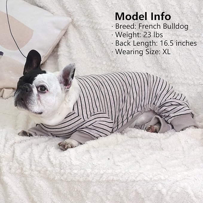 KYEESE Dog Pajamas, Striped Pet PJS Lightweight Doggie Jammies, 4 Legs Outfit Soft Dog Pajamas, Cozy Pet Clothes Onesie, Comfortable PJS for Large Dogs, Ivory Brown Striped, 3XL