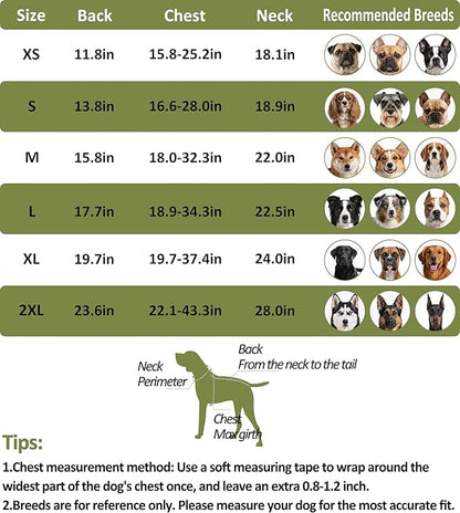 Puffer Dog Winter Coat for Rain and Snow, Water-Repellent and Windproof Jacket Keeps Dogs Warm and Dry, High Collar and Harness Opening Design, Ideal Dog Stocking Stuffer (Green, Large)