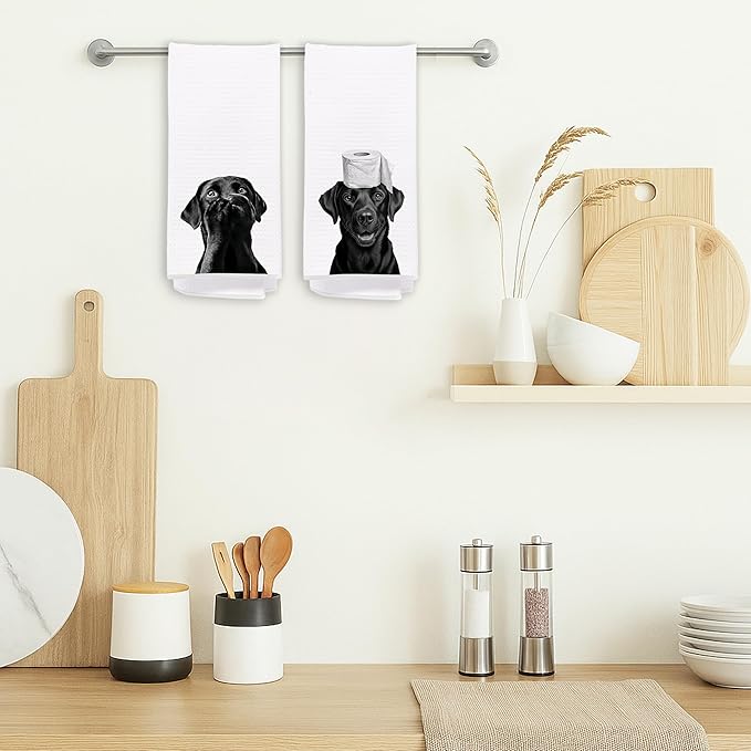 Funny Black Labrador Retriever Bathroom Hand Towels, Black Lab Gifts Decorative Hand Towels for Bath Room Washroom Restroom, Dog Bathroom Decor, 16x24 Inch Set of 2