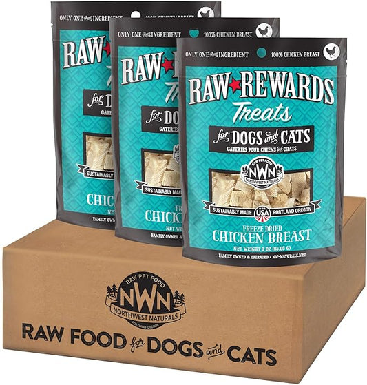 Northwest Naturals Raw Rewards Freeze-Dried Chicken Breast Treats for Dogs and Cats - Bite-Sized Pieces - Healthy, 1 Ingredient, Human Grade Pet Food, Natural - 3 Oz (Pack of 3)