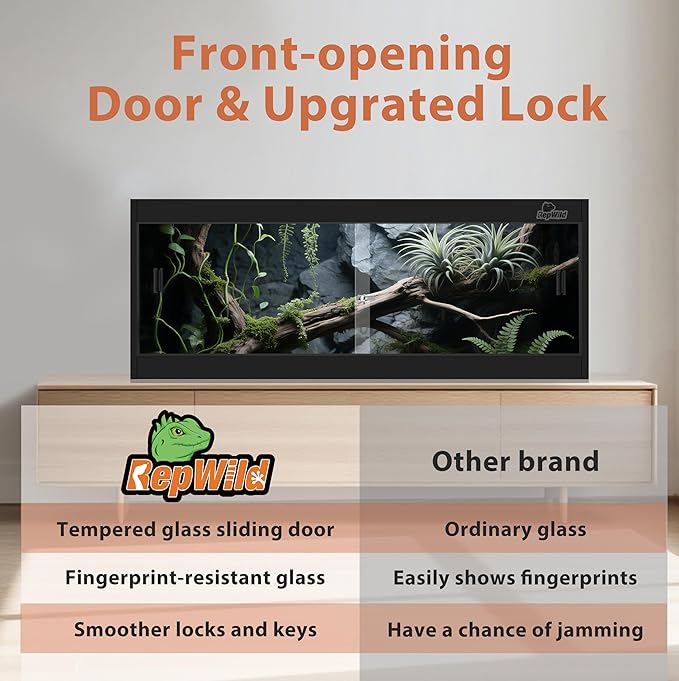 20 Gallon PVC Reptile Enclosure, RepWild 30"x12"x12" Terrarium/Tank with Heavy-Duty Screen Top, Glass Sliding Doors & Lock for Bearded Dragons, Ball Python, Geckos, Lizards