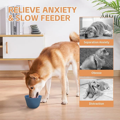 Dog Lick Bowl, Anxiety Relief Slow Feeder Treat Dispenser, Silicone Anti-chocking Pet Dish, Non-Slip Dog Licking Bowl Interactive Entertainment Puzzle Toy for Small & Medium-Dark Blue