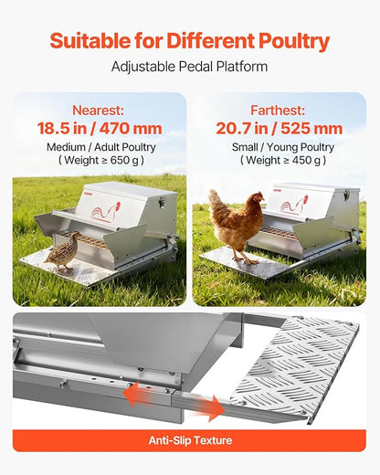 VEVOR Automatic Chicken Feeder, 25 lbs Upgraded Rainproof Treadle Poultry Feeder with Lockable Lid, No Waste, Galvanized Steel Construction, Outdoor Use, for Chicken, Bantams, Poultry, Pheasants