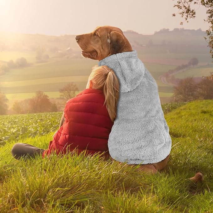 5XL Dog Sweaters for Large Dogs,Extra-Large Dog Hoodie,Warm Fuzzy Fleece Sweatshirt with Hood & Pocket,Leash Hole,Cozy Cold Weather Pet Clothes Sweater Hoodie for Large Dogs(Grey,5XL)