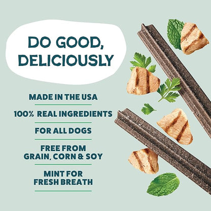 Shameless Pets Chicken & Mint Dental Chews for Dogs, 32 Chews - Natural Dog Teeth Cleaning Treats with Fresh Breath Benefits | Grain-Free Dental Sticks for Small, Medium & Large Dogs